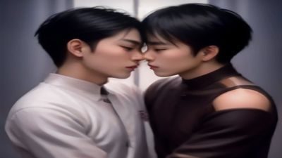 热门gay片推荐第一名封面，亚洲剧情类gay片画面，两位男演员在都市夜景中的情感对话，电影感十足