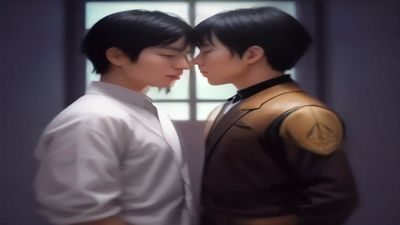 gay片剧情类影片封面展示，男演员情感对话场景，室内柔光氛围，故事性强的gay片剧情画面