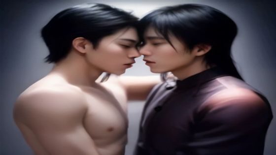 gay片直播活动预告封面，主持人在专业直播间介绍本周新上线的gay片资源，霓虹灯背景氛围感强